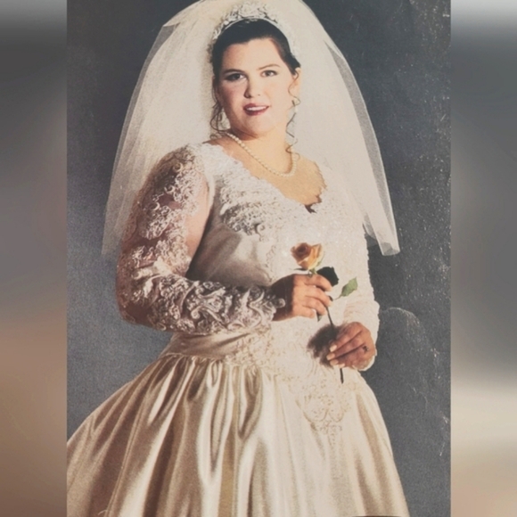 Alfred Angelo Dresses & Skirts - Vintage 1990s Satin Sequin Lace Beaded Drop Waist Wedding Gown with Train